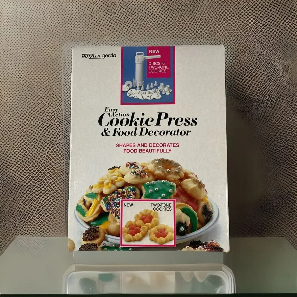 Hutzler Gerda Cookie Press & Food Decorator Easy Action Shapes Two Tone Vtg NOS